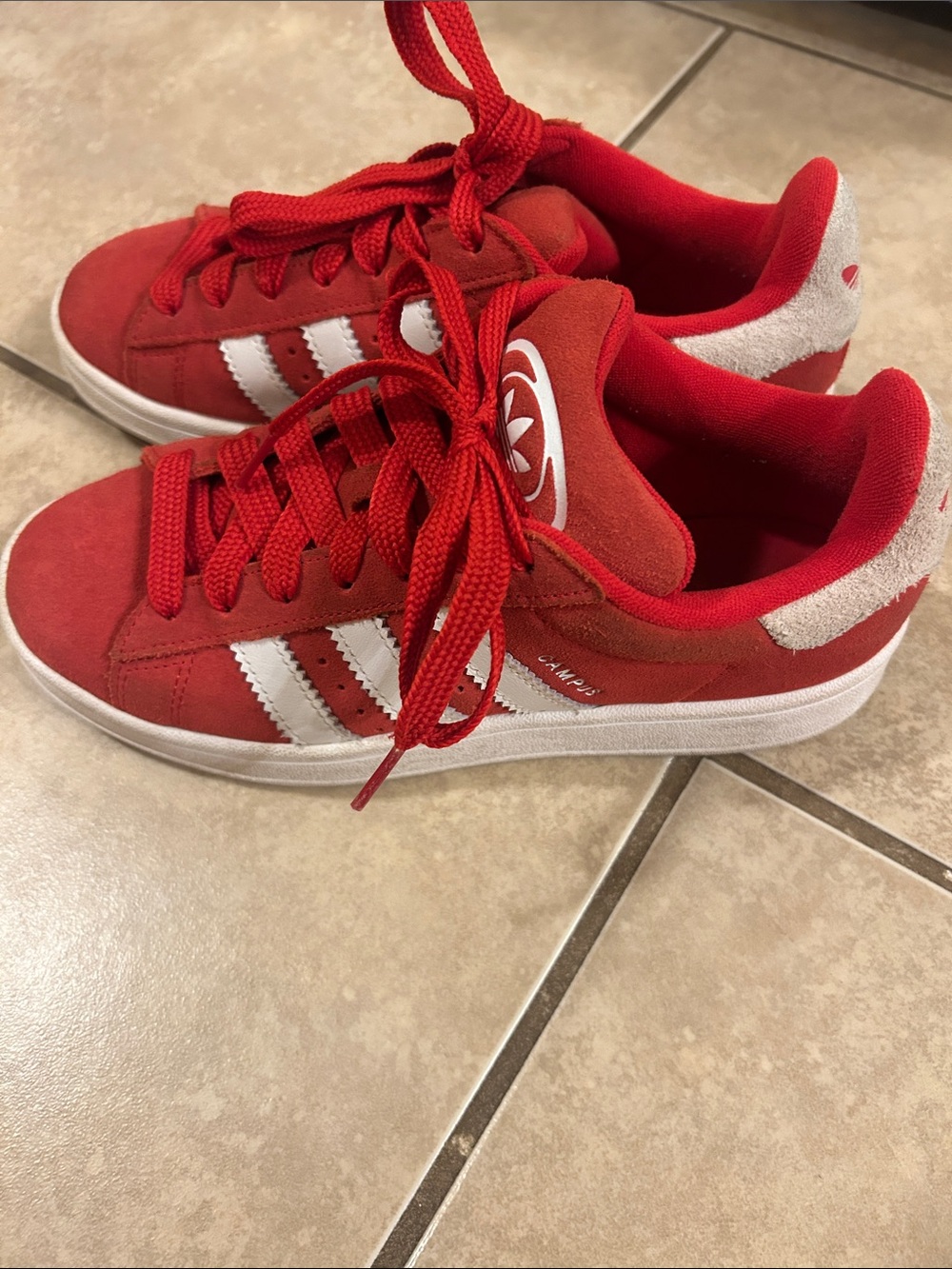 adidas Red Suede Sneakers with White Stripes